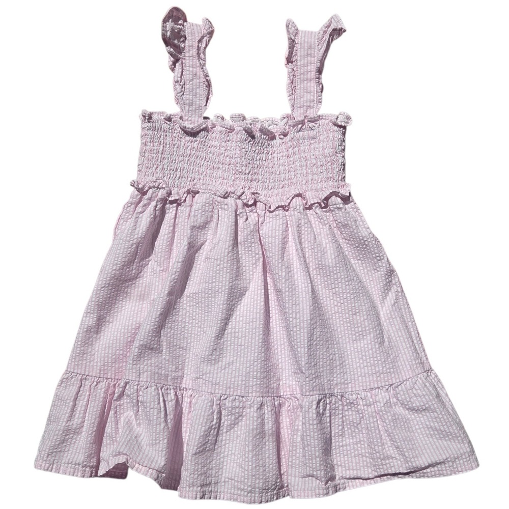 Janie and Jack Girls Pastel Pink White Striped Seersucker Smocked Sundress 2T